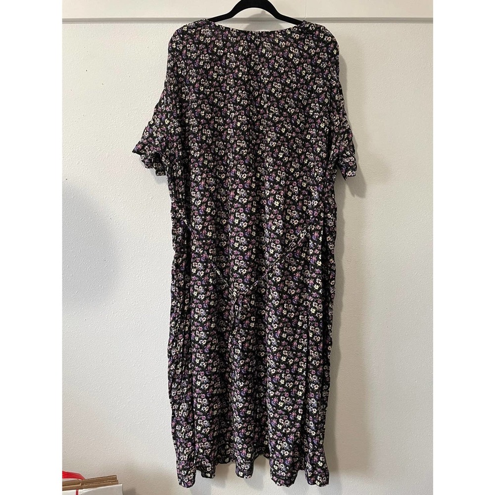 Vintage 90s Floral Plus Size More Jazz Dress Long Drawstring Shirred